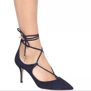 Aquazzura Christy 75 lace up pumps shoes Navy NEW